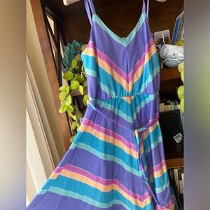 Fun 70s 80s Striped Purple Summer Dress M/L